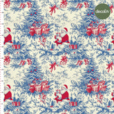 Red Blue Santa Claus Toile Patterned Digital Printed Fabric